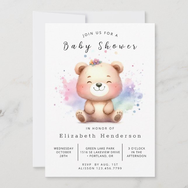 Invitación Boho Digital Bear Baby Shower (Anverso)