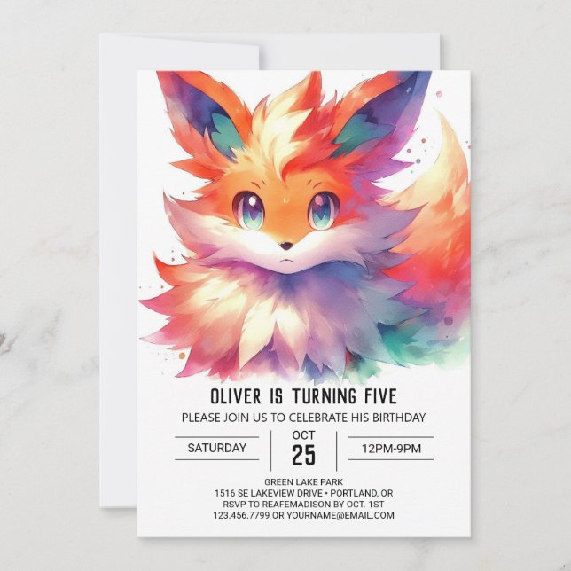 Invitación Boho Digital Fox Birthday (Anverso)