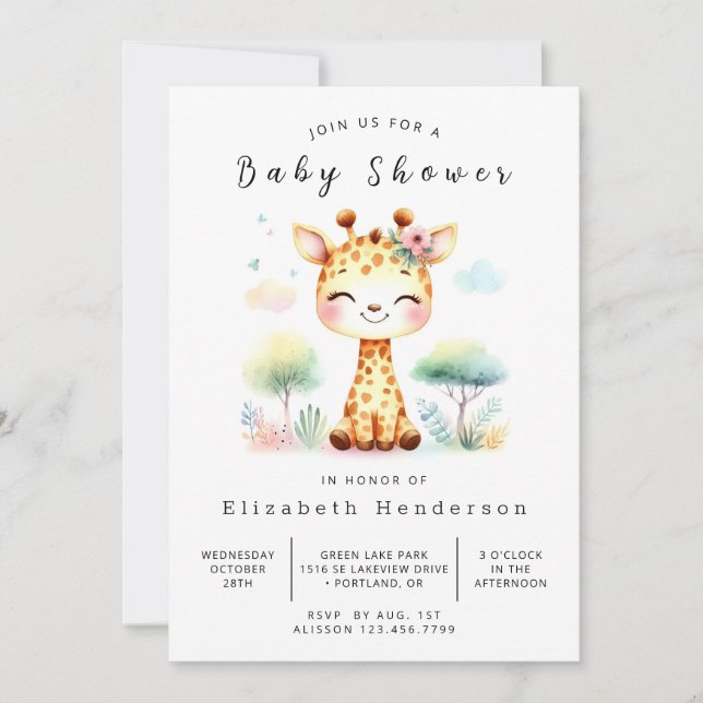 Invitación Boho Digital Giraffe Baby Shower (Anverso)