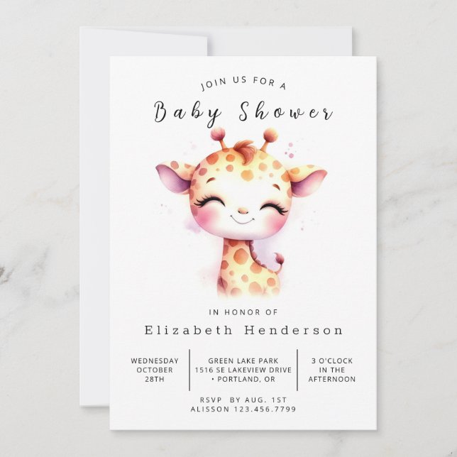 Invitación Boho Digital Giraffe Baby Shower (Anverso)
