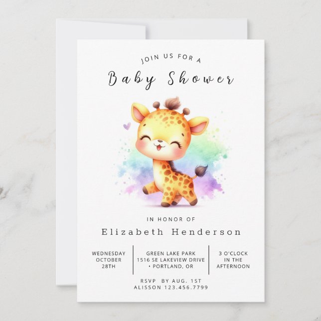 Invitación Boho Digital Giraffe Baby Shower (Anverso)
