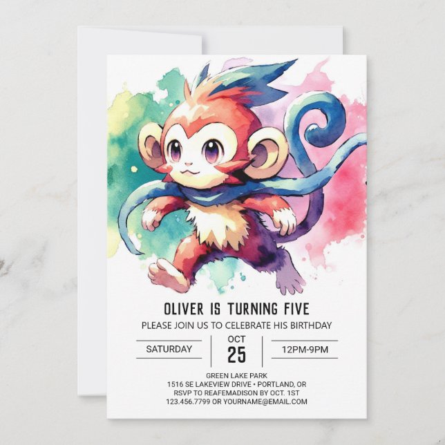 Invitación Boho Digital Monkey Cumpleaños (Anverso)