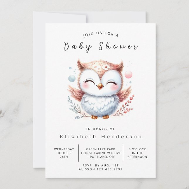 Invitación Boho Digital Owl Baby Shower (Anverso)