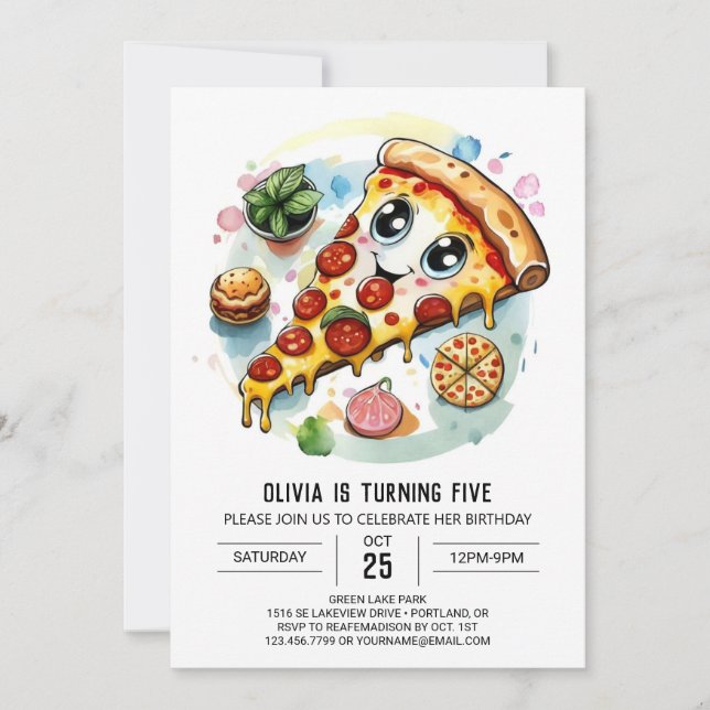 Invitación Boho Digital Pizza Cumpleaños (Anverso)
