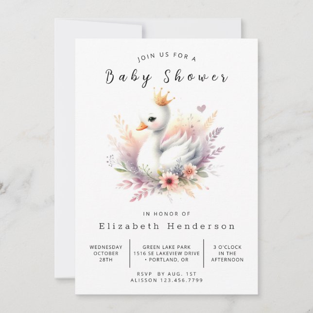Invitación Boho Digital Swan Baby Shower (Anverso)