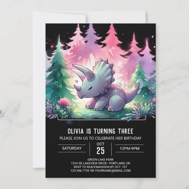 Invitación Boho Digital Triceratops Cumpleaños (Anverso)