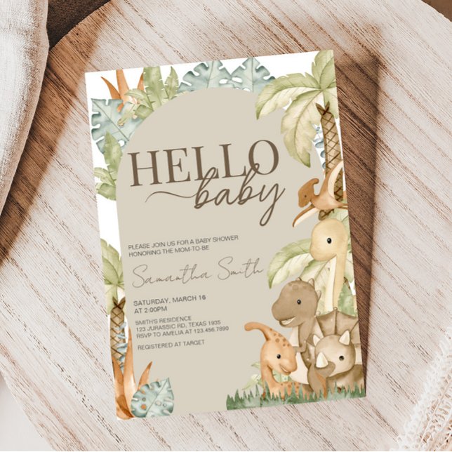 Invitación Boho Dinosaur Baby Shower (Gender Neutral Dino Baby Shower Invitation)