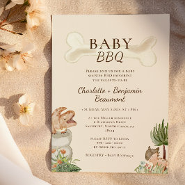 Invitación Boho Dinosaur Beige Baby BBQ Baby Shower