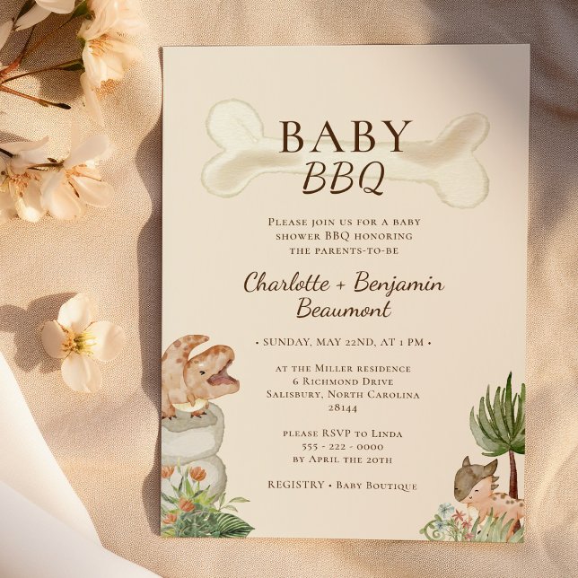 Invitación Boho Dinosaur Beige Baby BBQ Baby Shower (Subido por el creador)
