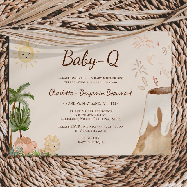 Invitación Boho Dinosaur Beige Baby-Q BBQ Baby Shower (Subido por el creador)