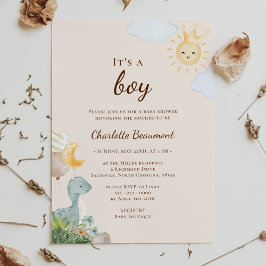 Invitación Boho Dinosaur Beige es un niño Baby Shower