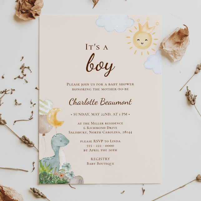 Invitación Boho Dinosaur Beige es un niño Baby Shower (Subido por el creador)