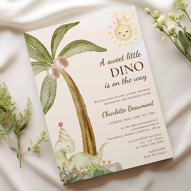 Invitación Boho Dinosaur Beige Sweet Little Baby Shower (Subido por el creador)