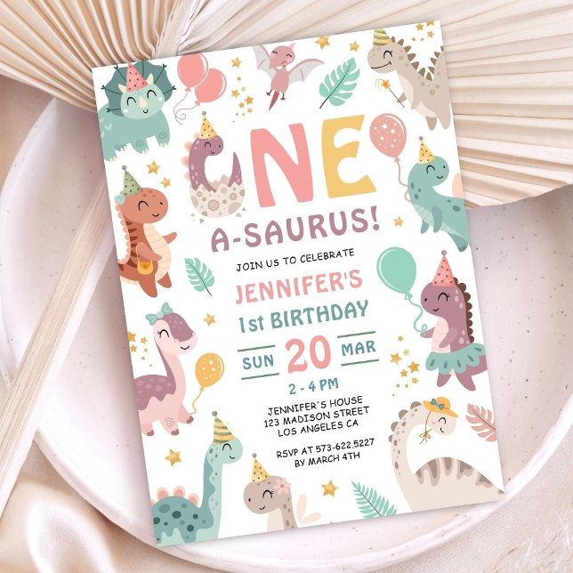 Invitación Boho Dinosaur Girl 1st Birthday Invitation (Subido por el creador)