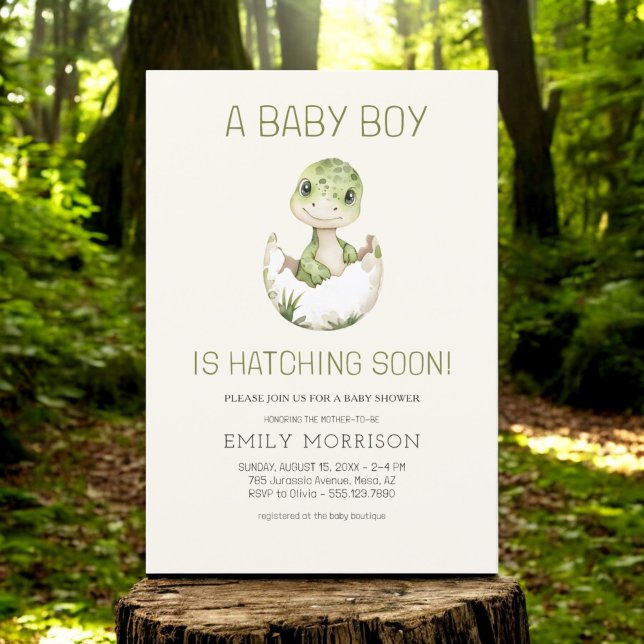 Invitación Boho Dinosaur Hatching Pronto Baby Boy Shower (Subido por el creador)