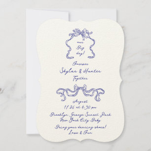 Invitación Boho Doodle Cobalt Blue & Ecru Simple