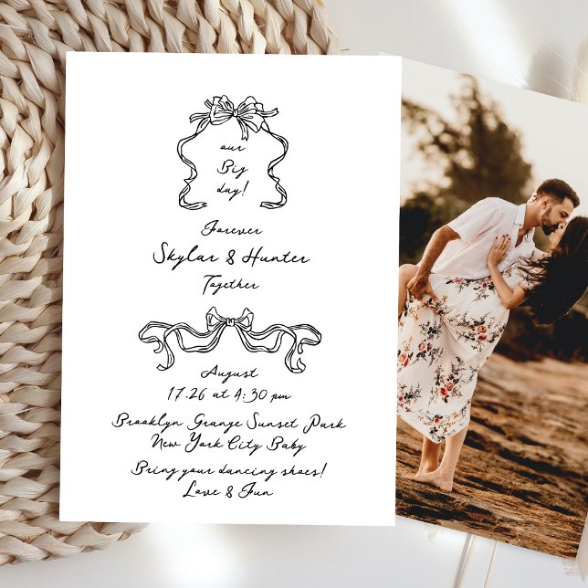 Invitación Boho Doodle manuscrito retro negro y blanco simple (Subido por el creador)