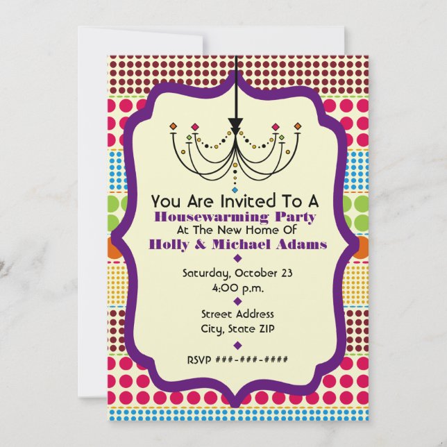 Invitación Boho Dots Funky Chandelier Fiesta Calentador de la (Anverso)