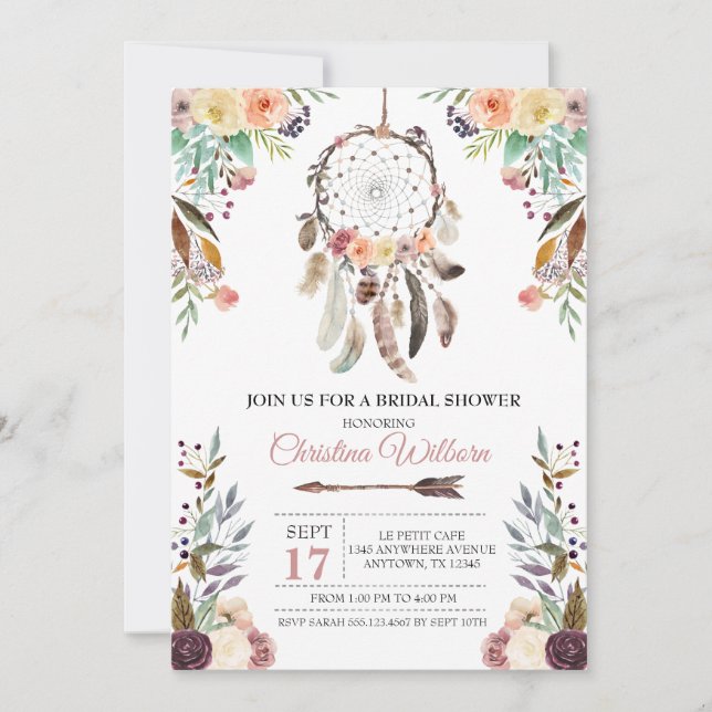 Invitación Boho Dream Catcher Dusky Bridal Shower (Anverso)