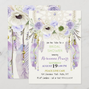 Invitación Boho Dream Catcher Feathers Lavender Green