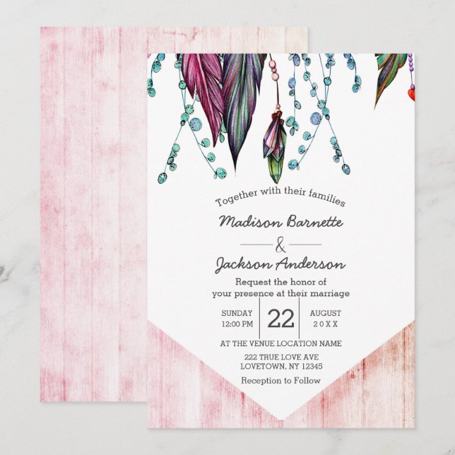 Invitación Boho Dream Catcher & Feathers Wedding Invitation (Anverso / Reverso)
