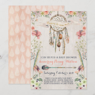 Invitación Boho Dream Catcher Rústica Baby Shower Invitacione
