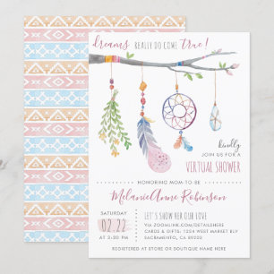 Invitación Boho Dream Catcher Tribal Feathers Virtual Shower