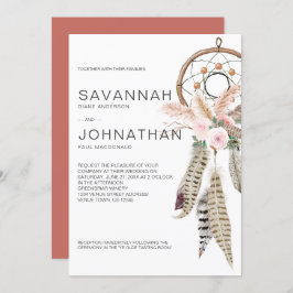 Invitación Boho Dreamcatcher Feathers Pampas Floral Tropical