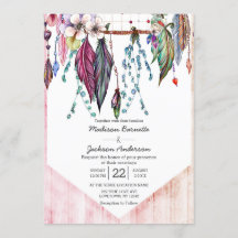 Boho Dreamcatcher & Feathers Wedding Invitation