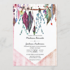 Invitación Boho Dreamcatcher & Feathers Wedding Invitation