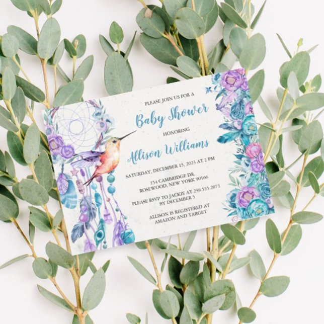 Invitación Boho Dreamcatcher Hummingbird Baby Shower (Subido por el creador)