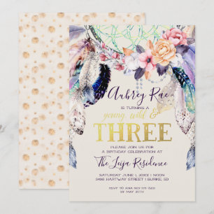 Invitación Boho Dreamcatcher   Jóvenes silvestres y tres