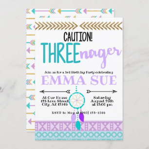 Invitación Boho Dreamcatcher Precaución 3-nager tercer cumple