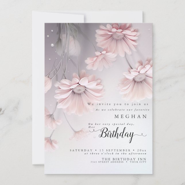 Invitación Boho Dreamy Pink Daisies Cumpleaños (Anverso)