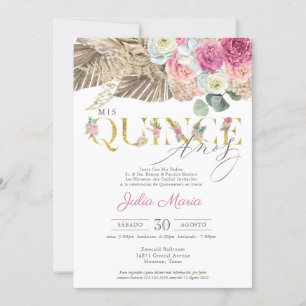 Invitación Boho Dried Floral Español Mis Quince Anos Cumpleañ