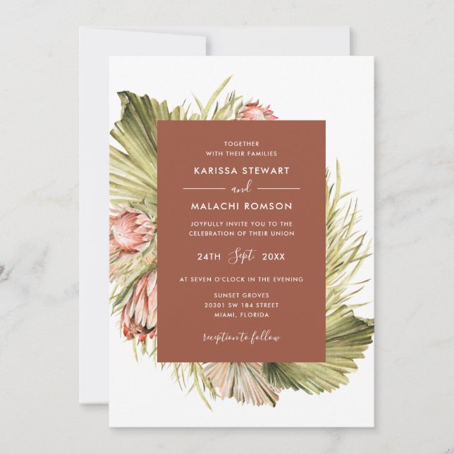 Invitación Boho Dried Floral Watercolor Terracotta Boda (Anverso)