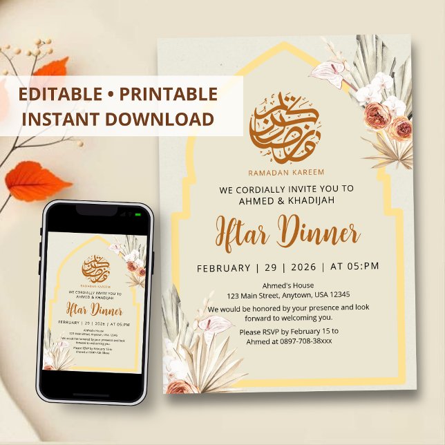 Invitación Boho Dried Flowers Ramadan Iftar Dinner Invitation (Subido por el creador)
