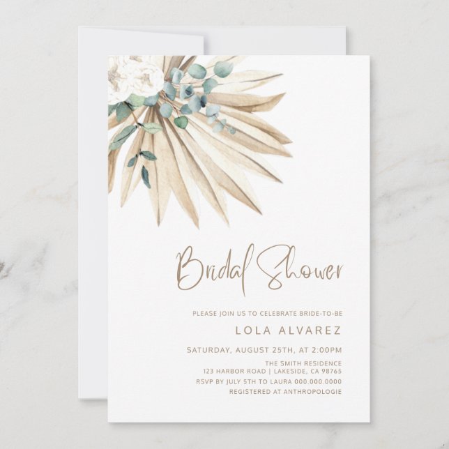 Invitación Boho Dried Palm Leaf Bouquet Briquet Shower (Anverso)