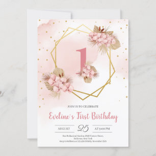 Invitación Boho Dried Palm Rubor Orquid Gold Primer cumpleaño