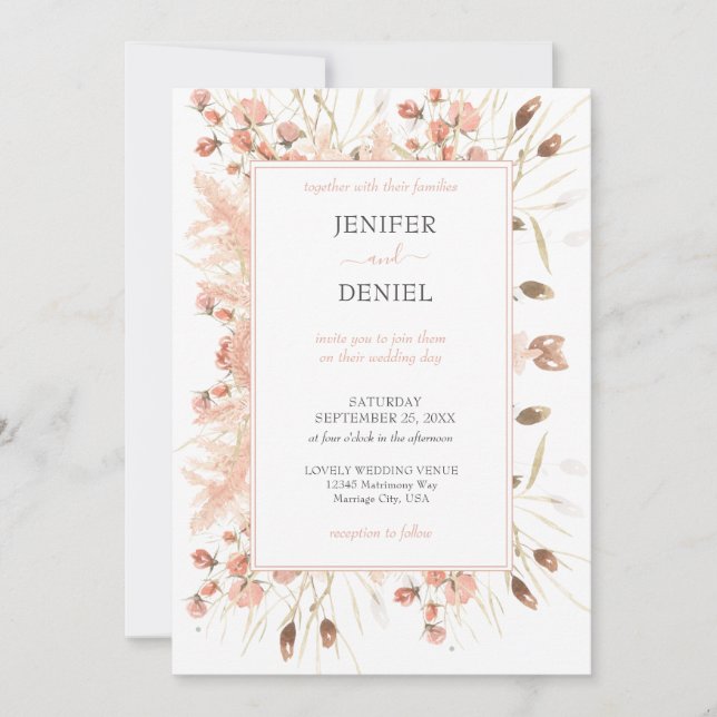 Invitación Boho Dried Watercolor Floral Wedding (Anverso)