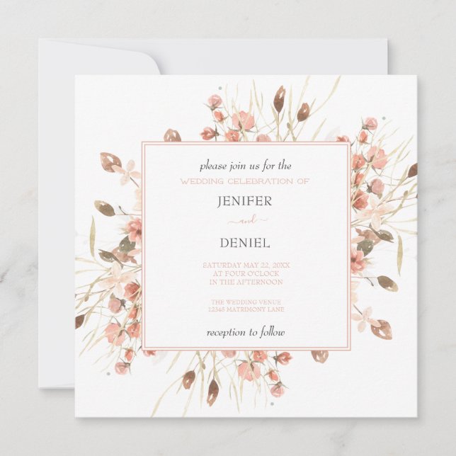 Invitación Boho Dried Watercolor Floral Wedding (Anverso)