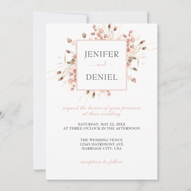 Invitación Boho Dried Watercolor Floral Wedding (Anverso)