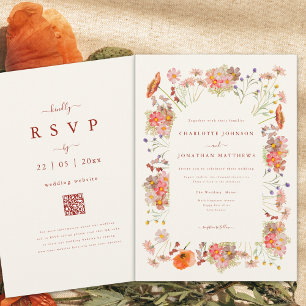 Invitación Boho Dried Wildflowers Wedding Fall Wedding