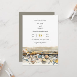 Invitación Boho Driftwood Sea Shely Sandy Shoreline Boda