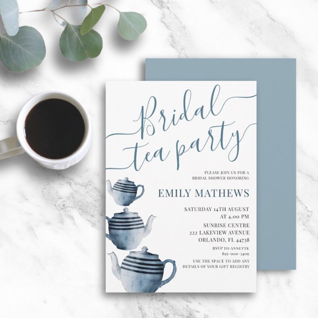 Invitación Boho Dusty Blue Acuarela Fiesta de Té Nupcial  (Subido por el creador)