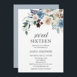 Invitación Boho Dusty Blue Beige Flores Dulces 16<br><div class="desc">Flores azul polvorientas y beige neutras con hojas secas.</div>