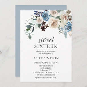 Invitación Boho Dusty Blue Beige Flores Dulces 16