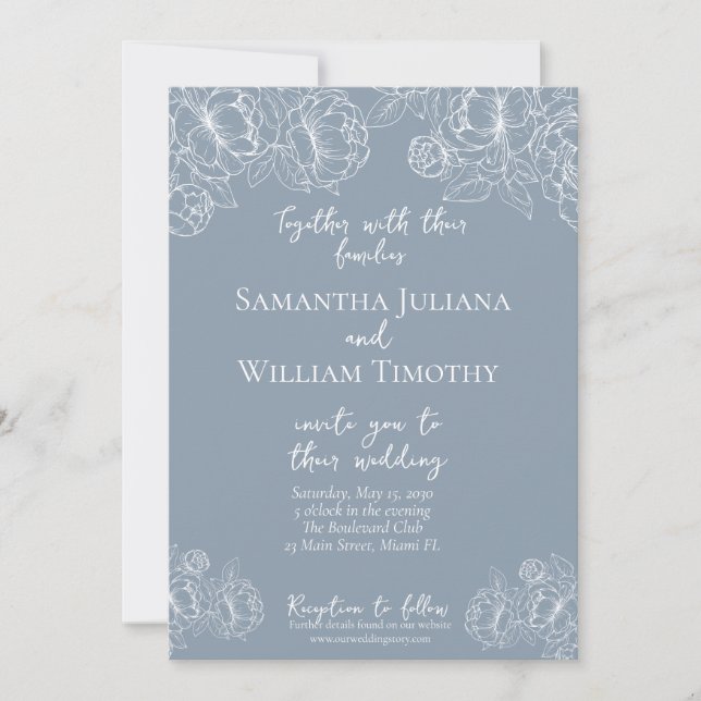 Invitación Boho Dusty Blue Botanical Floral Moderno Boda (Anverso)