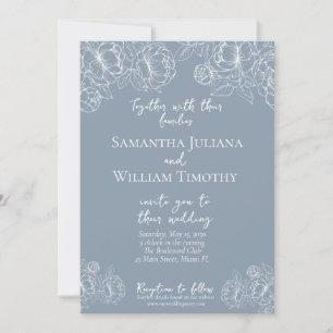 Invitación Boho Dusty Blue Botanical Floral Moderno Boda
