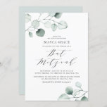 Invitación Boho Dusty Blue Eucalyptus deja Bat Mitzvah<br><div class="desc">Invitación de mitzvah de murciélago verde con hojas de eucalipto azul polvoriento de color agua con un guión caprichoso. Personalice agregando sus propios detalles. Esta invitación al eucalipto es perfecta para cualquier tema y temporada de bat mitzvah.</div>